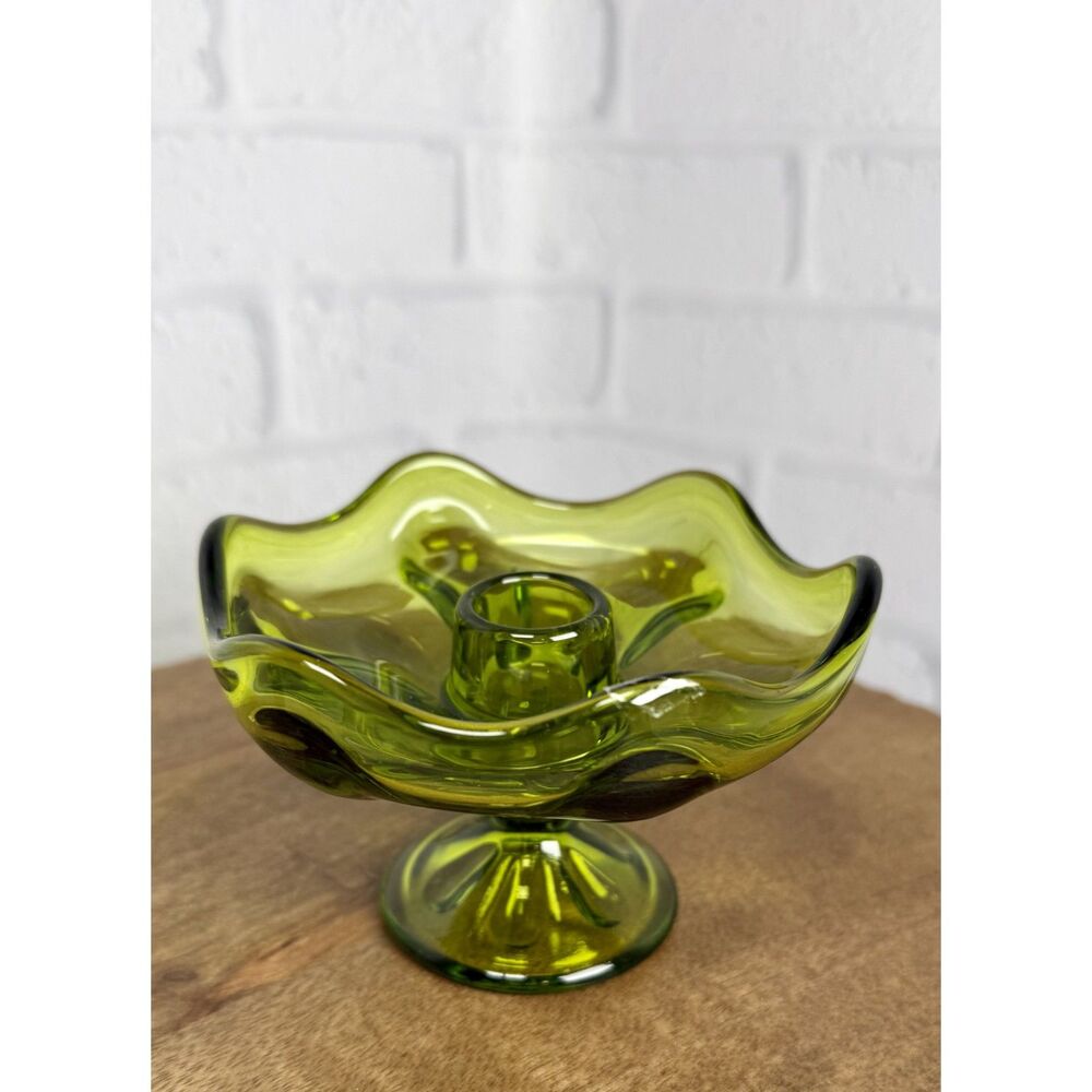 Vintage MCM Viking Epic 6 Petal Green Taper Candle Holder - Picture 2 of 6